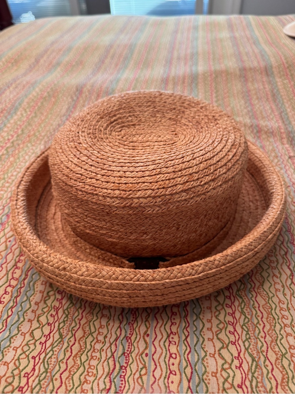 Vintage 90s Liz Claiborne Woven Straw Bowler Boater Hat Rolled Brim